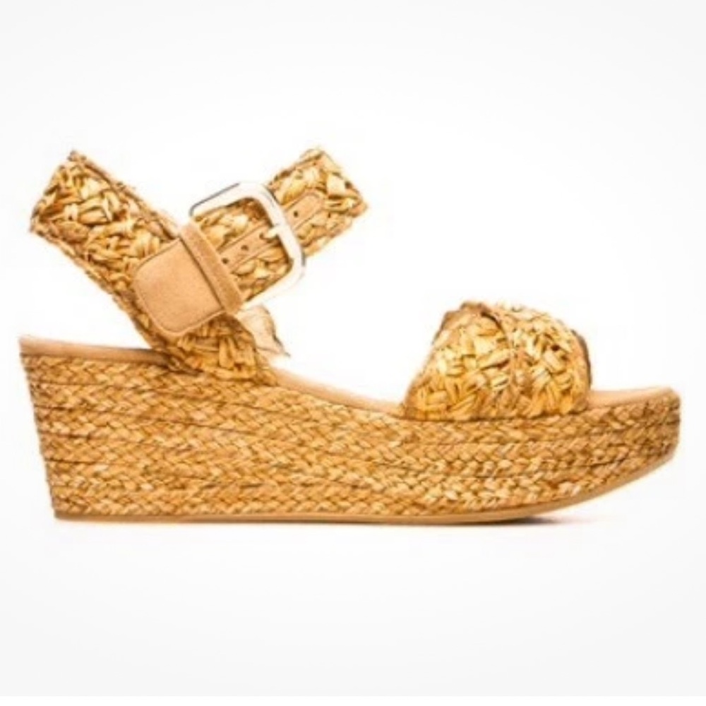 Stuart Weitzman Oncross Wedge Espadrille Platform Camel Alex Hoopla Sandal Sz 9 - Picture 9 of 9